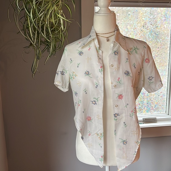 Floral Vintage J.c Penny Button up Crop Top - Picture 5 of 7
